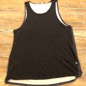 Terez tank, black in front and grey on the back with a skull.